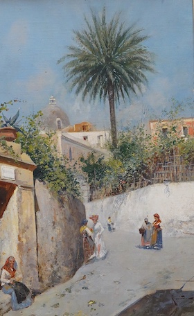 Oscar Ricciardi (Italian, 1864-1935), North African street scene with figures, signed, oil on canvas, 52 x 32cm
